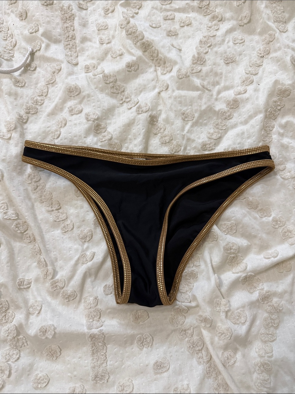 Aerie cheeky Black Bikini Bottom with Gold Trim sm small